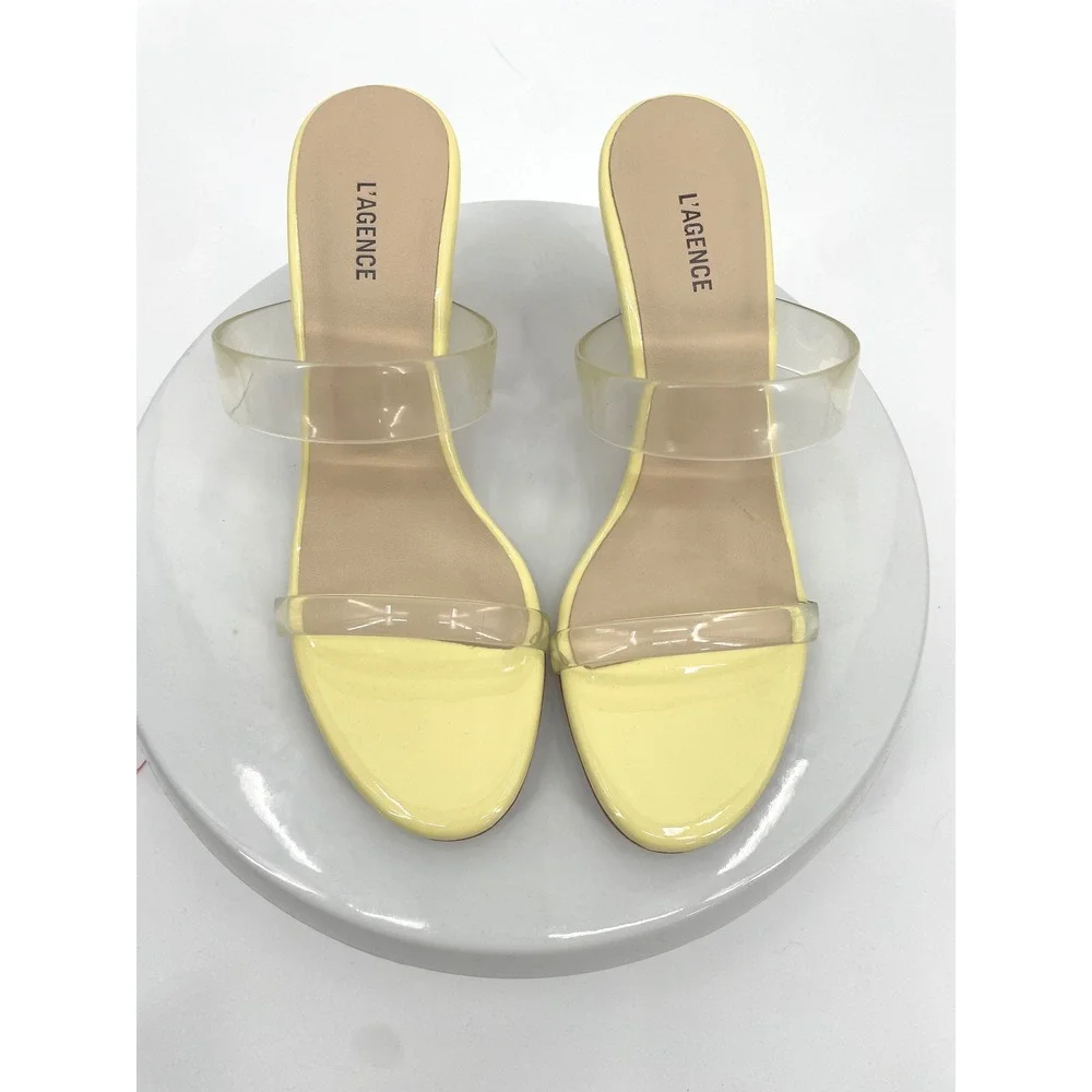 L'AGENCE Idalie Slide Sandals‎ Womens 6 Yellow Leather Clear Strap Mule Heel